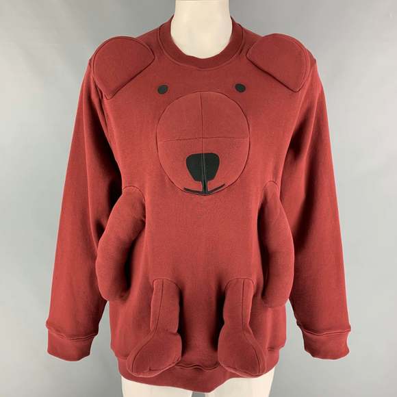 WALTER VAN BEIRENDONCK Other - WALTER VAN BEIRENDONCK FW21 Burgundy Bear Applique Cotton Crew-Neck Sweatshirt